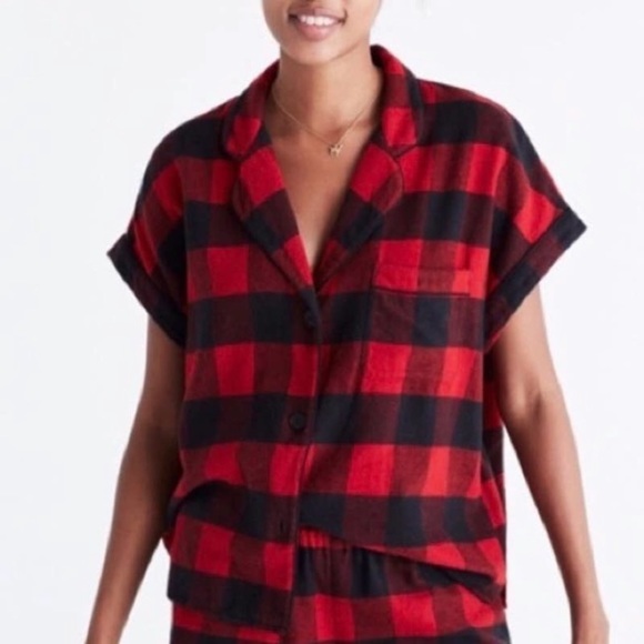 Madewell Other - Madewell Buffalo Check Button Front Boxy Holiday Plaid Pajama Shirt Top Sz S